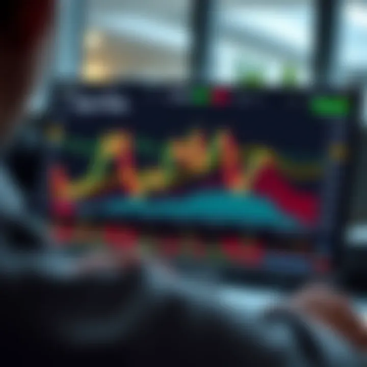 Illustration showing a digital trading platform interface with charts and market data