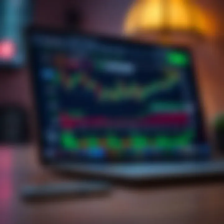Close-up of a laptop screen displaying a user-friendly option trading platform interface with graphs and market data