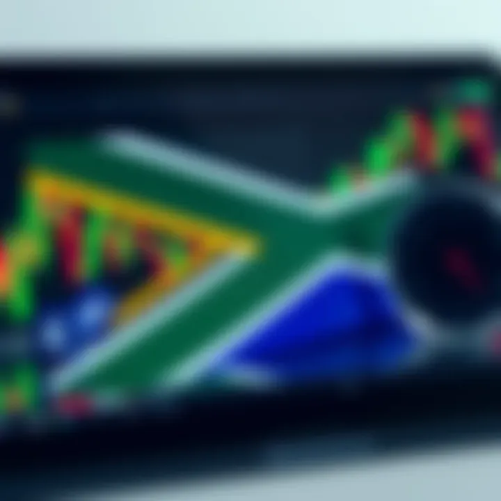 Illustration showing South African flag with financial charts and forex symbols