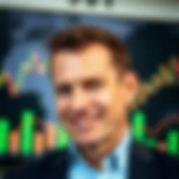 Portrait of Steve Mauro with business charts and financial graphs in the background