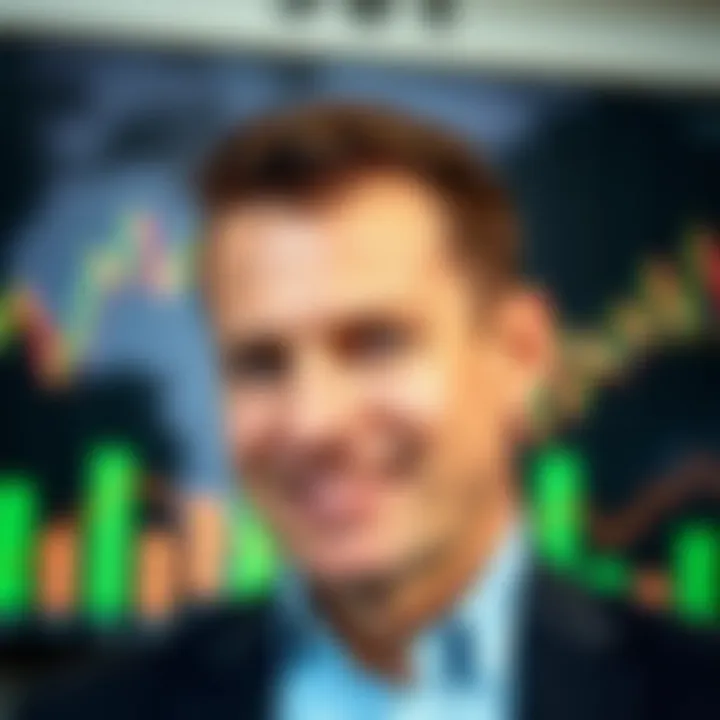 Portrait of Steve Mauro with business charts and financial graphs in the background