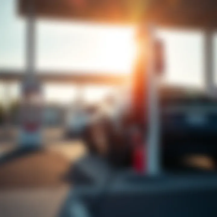 Tesla electric vehicle charging at a modern charging station under clear skies