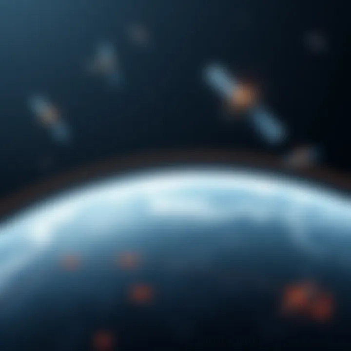 Illustration showing satellites orbiting Earth with data streams highlighting commercial space activities