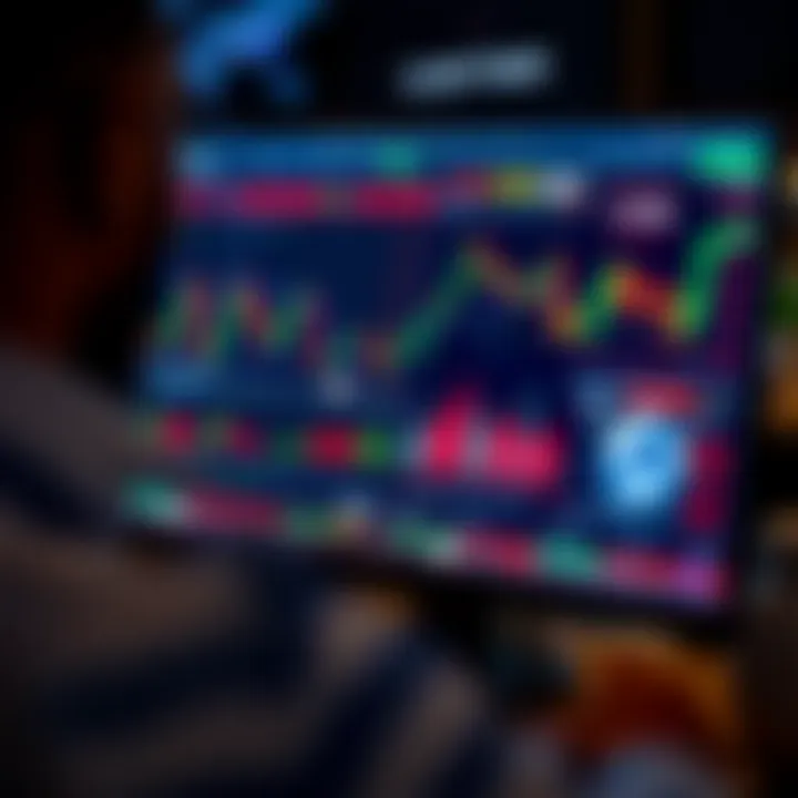 Digital trading platform screen displaying various financial assets and market charts