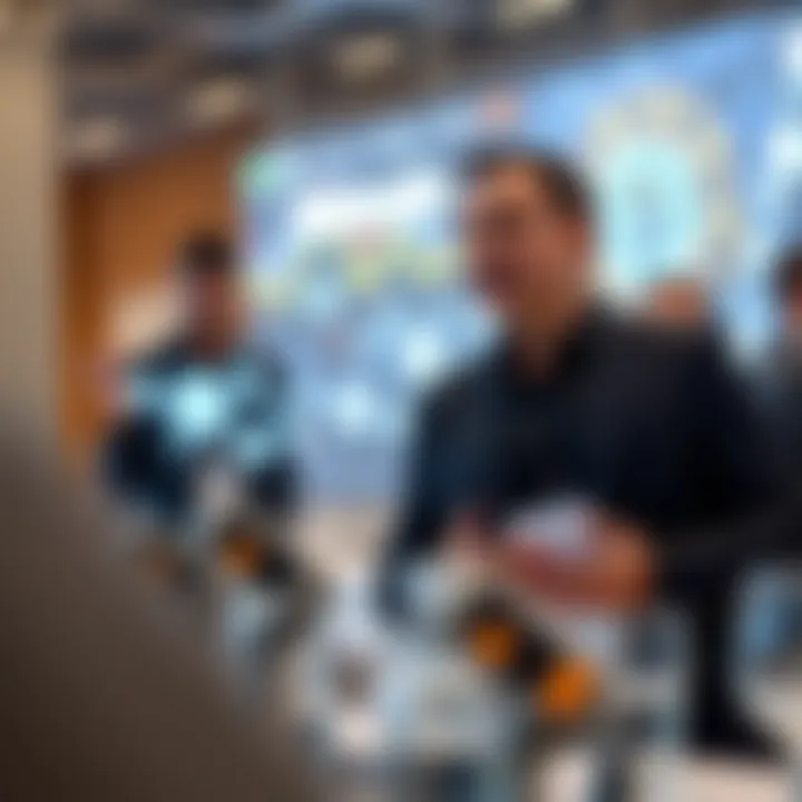 Riccardo Spagni speaking at a technology conference with blockchain visuals in the background