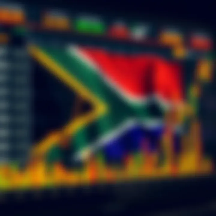 Graph showing upward trend in forex trading performance with South African flag overlay