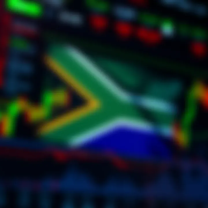 South African flag overlaying a digital trading platform interface