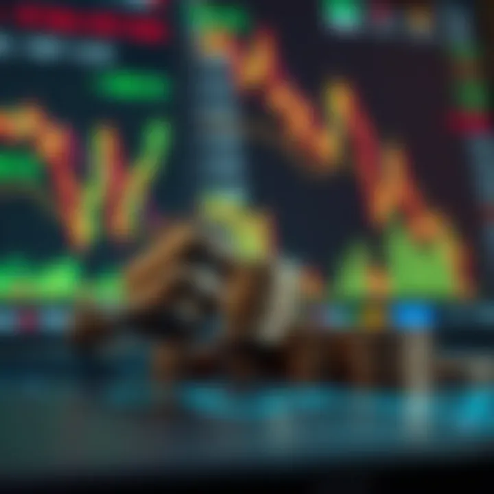 Conceptual representation of leverage magnifying financial gains and losses with market charts