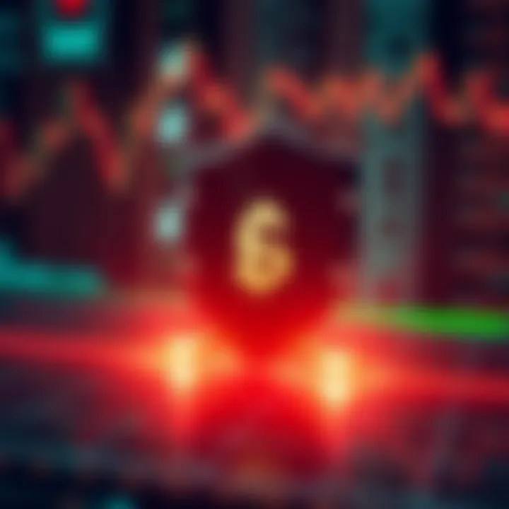 Visual of a secure shield protecting digital currency symbols