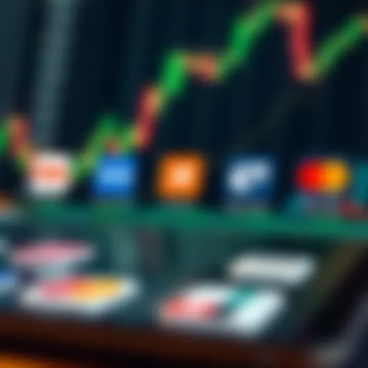 Various digital payment method icons displayed on a financial transaction background