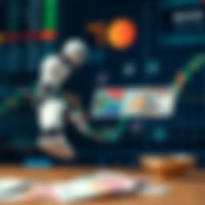 Conceptual graphic of a robotic arm interacting with financial market symbols and South African currency