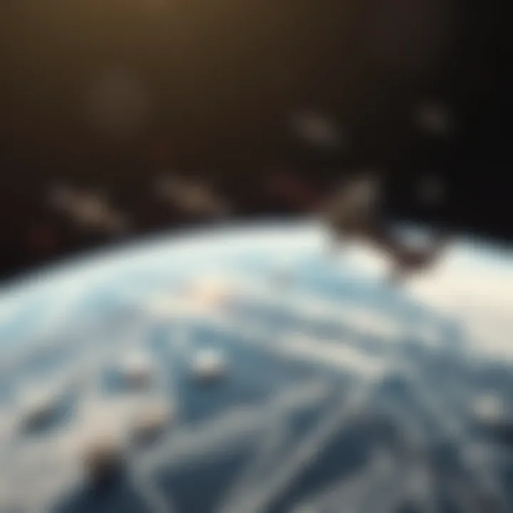 Visual representation of satellite constellation orbiting Earth highlighting global network coverage