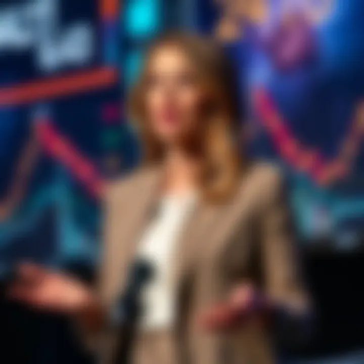 Stacey Burke presenting at a conference with a backdrop of career milestones