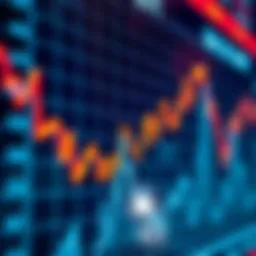 Graph showing upward and downward trends representing stock market indices