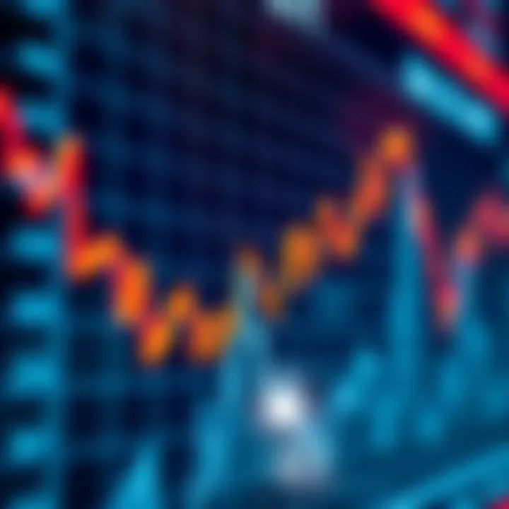 Graph showing upward and downward trends representing stock market indices